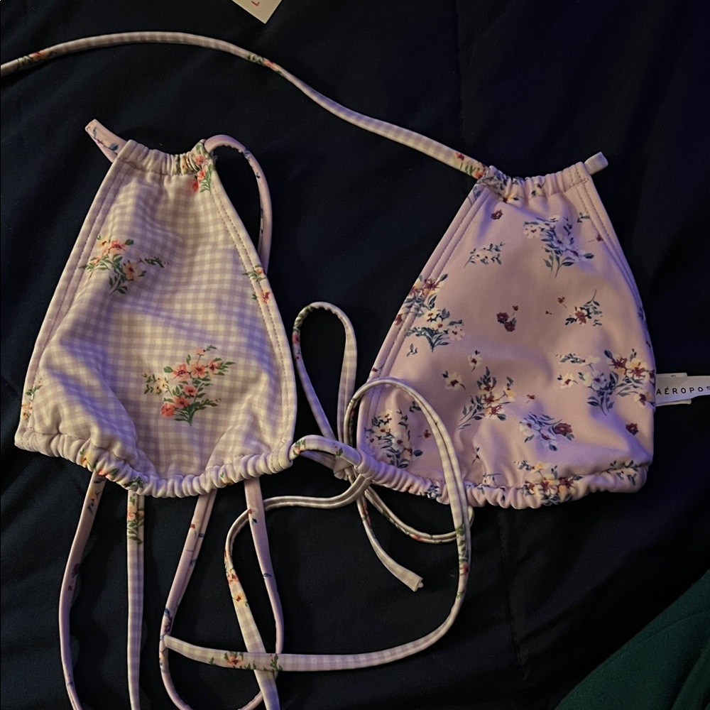Aeropostale Floral Bikini Top - Pink and White